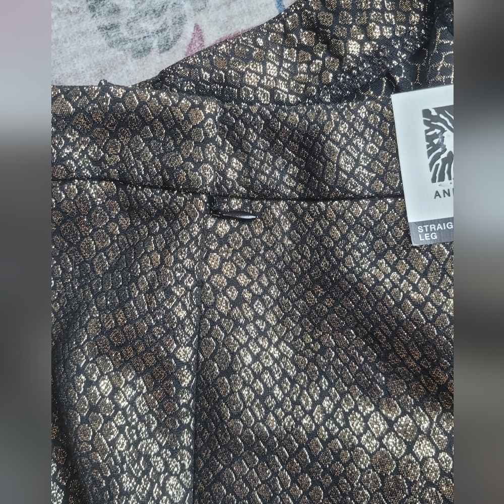 Anne Klein Shimmering Black and Gold Snake Skin Print Metallic Pants - Picture 8 of 8